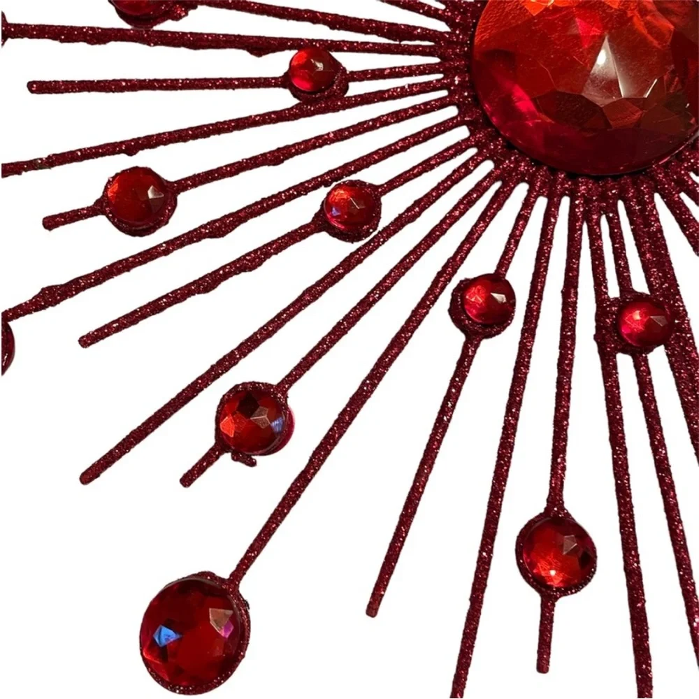Large Red Starburst Glittered Holiday Decor 12”